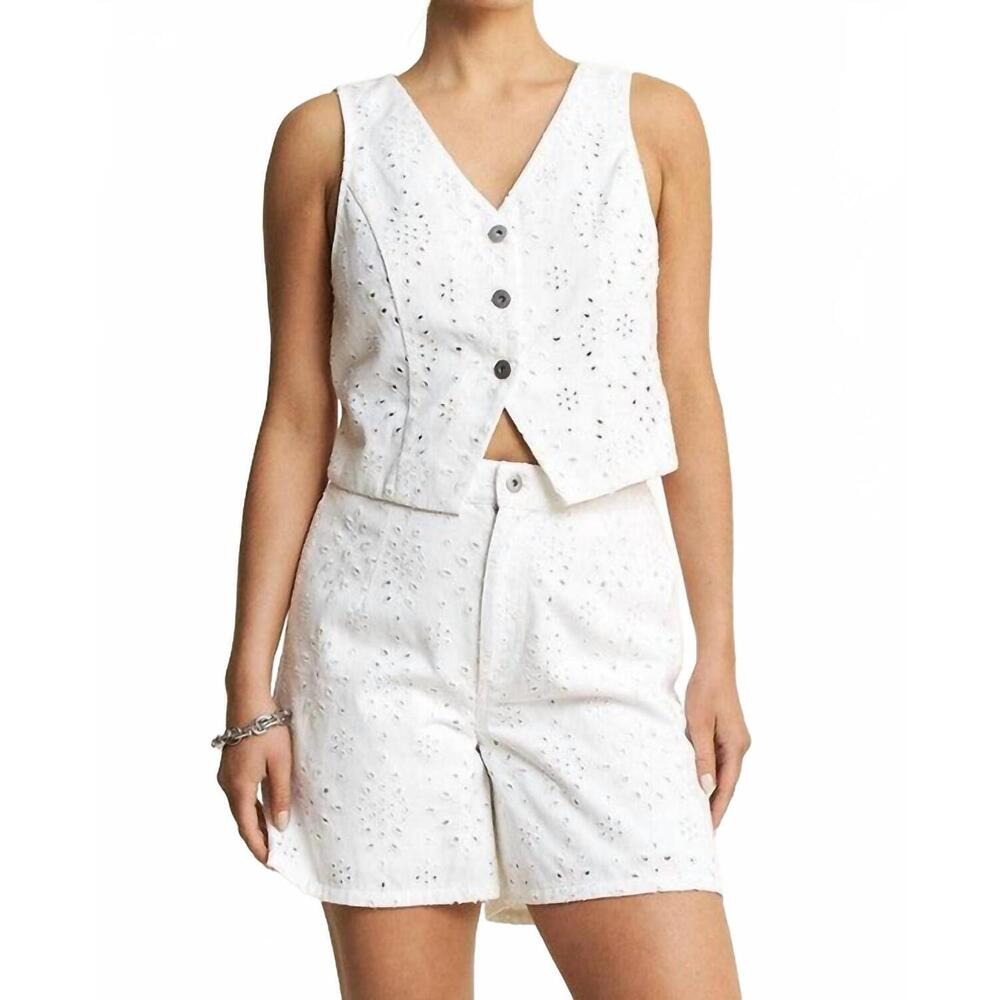 NEW HERSY grace vest eyelet top and short set in white